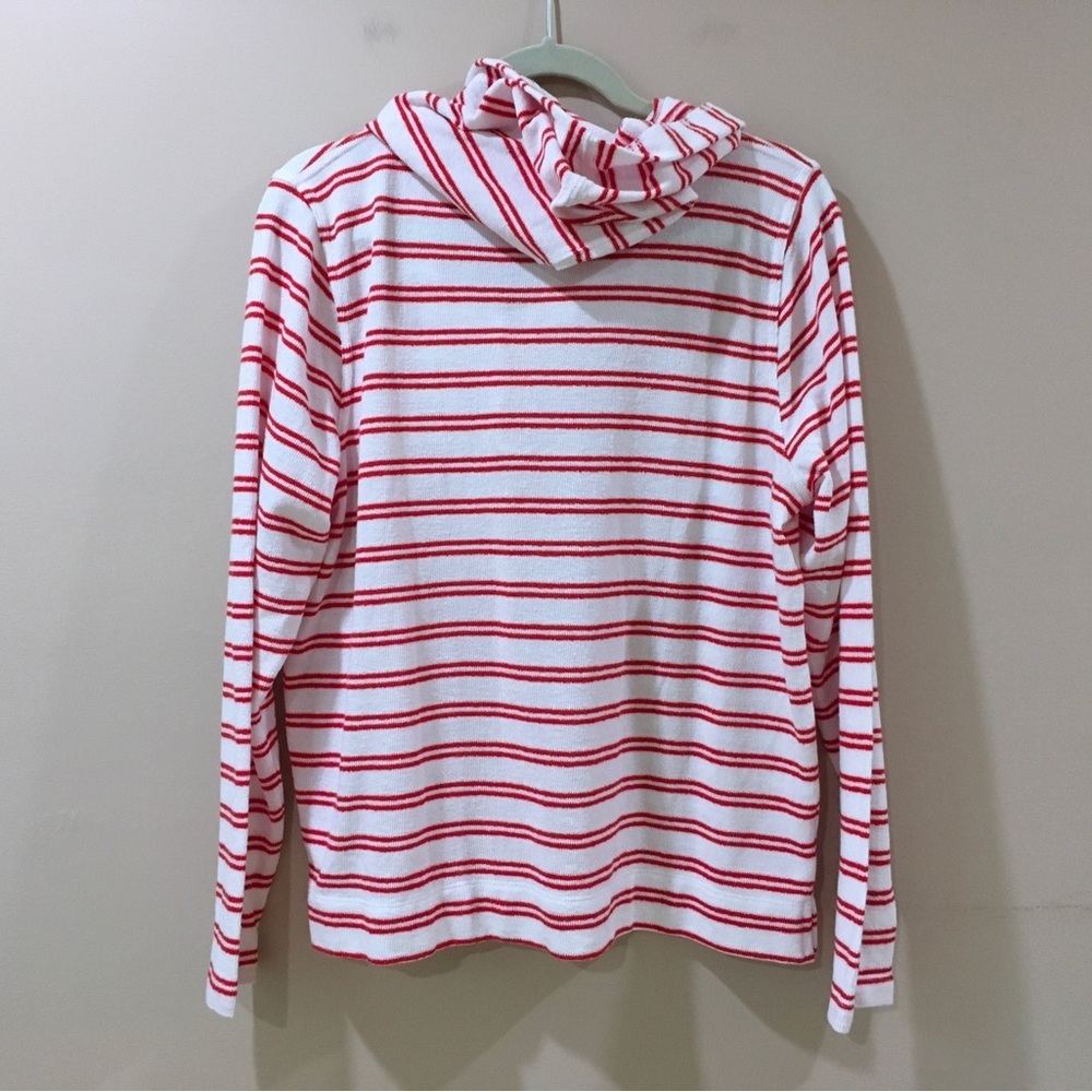 J.Crew white Orange Striped  towel terry open sweater top hoodie - Picture 2 of 7